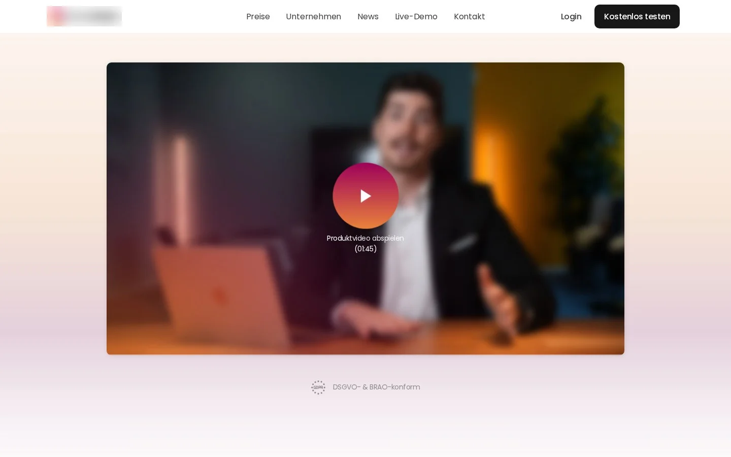 Homepage with the product video I shot, brand redacted